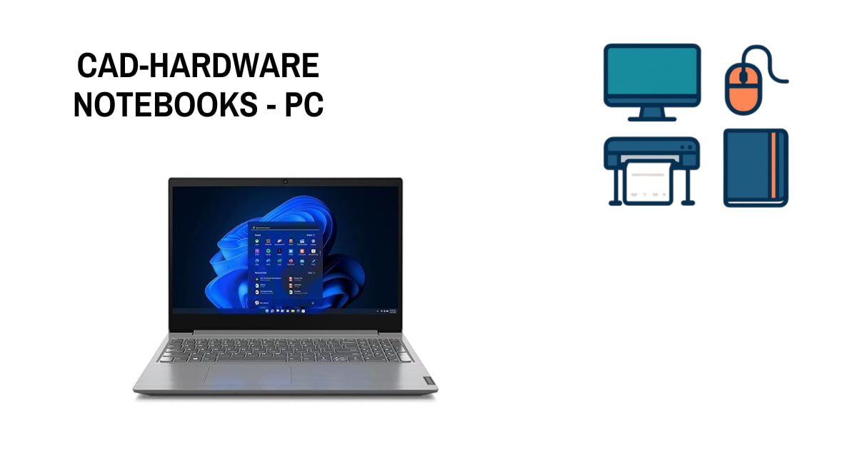 CAD-Plotter - Darstellung eines Notebooks in Frontansicht - Symbole Plotter, Maus, Monitor und Notebook