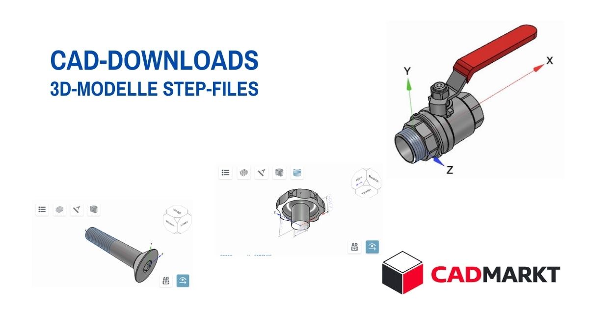 STEP-FILES STEP-FILES zum Download - kostenlos- Darstellung: 3D-Modelle Schraube, Griff und Flugzeug