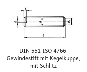 ehemals DIN 551 Gewindestifte Schlitz & Kegelstumpf ISO 4766 14H Stahl blank 