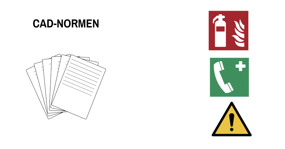CAD-Normen, Farbige Bilder zu technischen Normen, Brandschutz- Rettungs- Warnzeichen