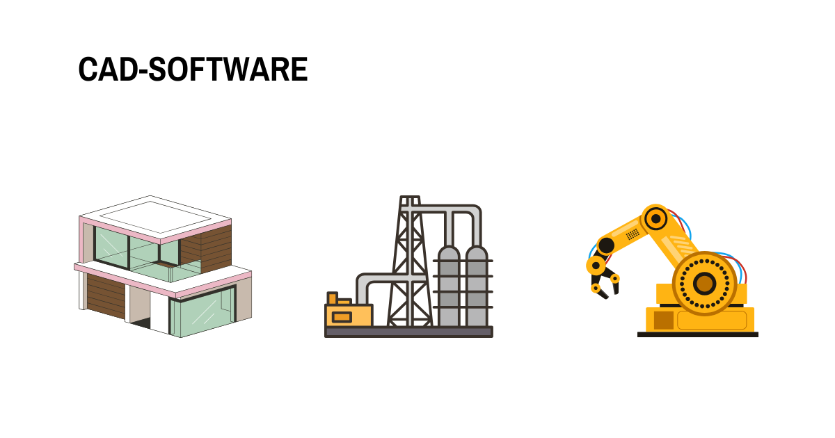 CAD-Software Infos Symbole zu CAD-Software - farbig - Architektur- Haus - Anlagenbau - Roboter
