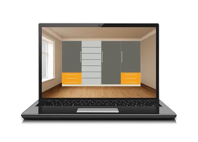 TENADO-CAD, Darstellung eines Notebooks mit 3D-Modell einer Inneneinrichtung