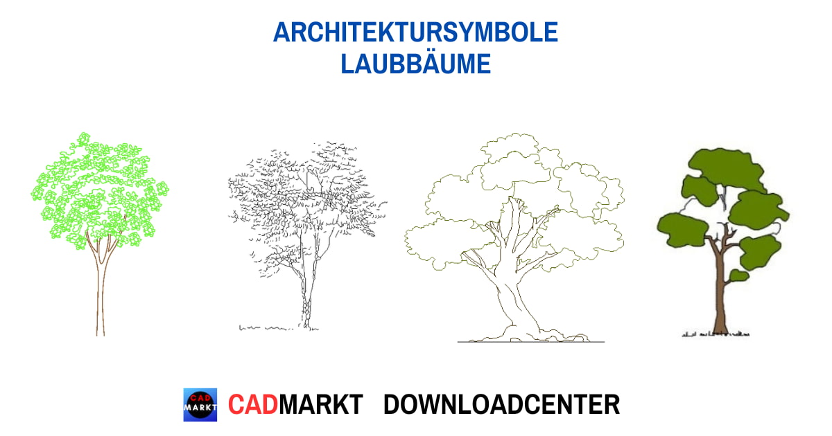 Laubbäume - 2D-Blöcke Format: DWG - verschiedene Laubbäume in der Seitenansicht