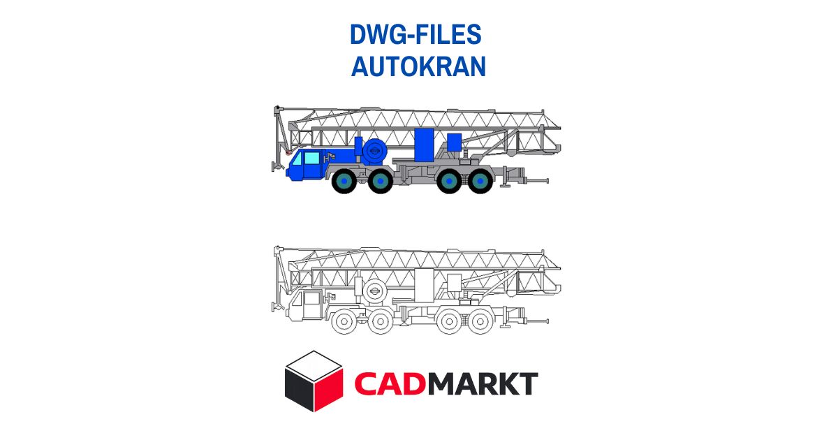 DWG-FILE Autokran / mobile crane 2D-Block Format: DWG - Seitenansicht (farbig + SW)