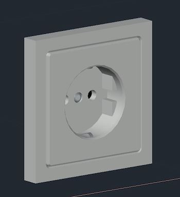 3D-Modell einer Steckdose (dwg) Isometrieansicht, Farbe der Steckdose hellgrau
