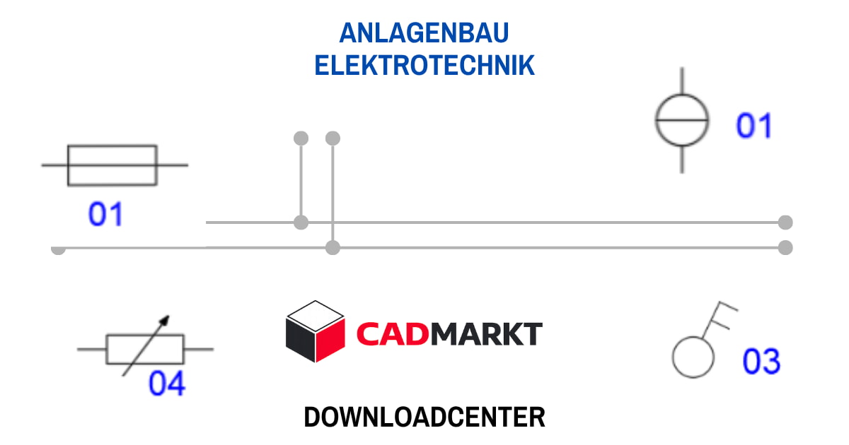 Symbole Elektrotechnik, Bild mit diversen Symbolen und Leitungen. DWG-Blöcke für Schaltpläne