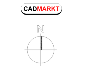 Hintergrund weiss, Kreis mit 4 Quadranten. oben N für Norden