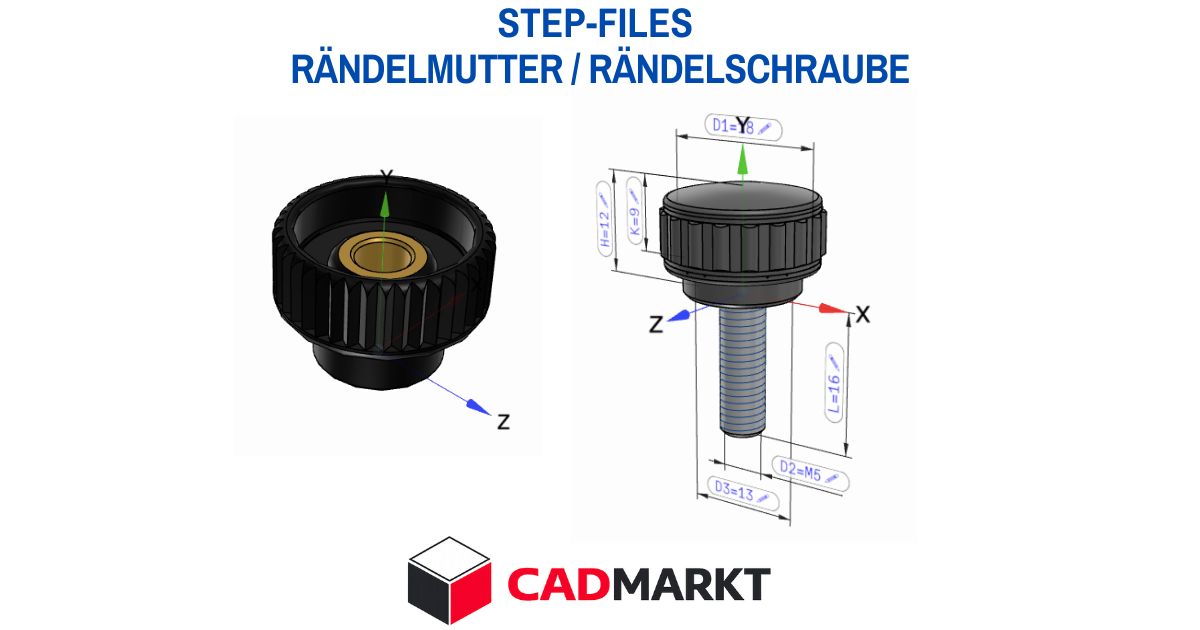 Rändelmutter / Rändelschraube 3D-Modell als STEP-FILE / CADMARKT