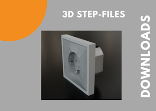 3D-Modell eine Schuko-Steckdose. Farbe hellgrau, isometrische Darstellung