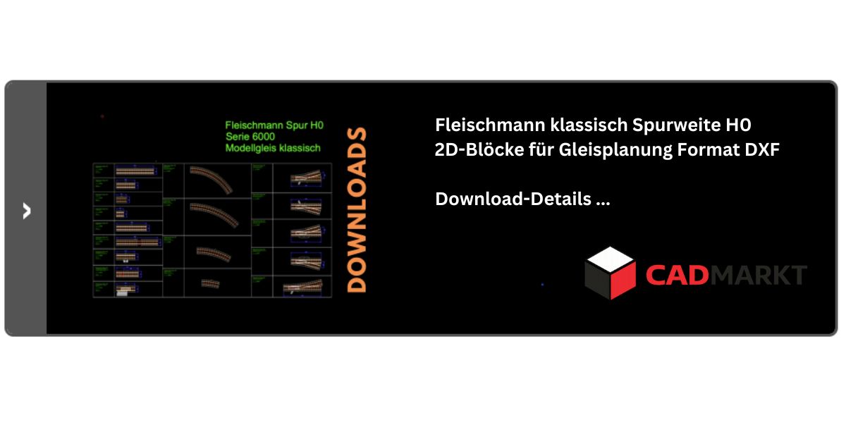  Text: Fleischmann H0, Format DXF,Schwarzer Hintergrund von CAD-Programm, gezeichnete Gleissymbole mit Bezeichnungen, Fleischmann klassisch Spur H0