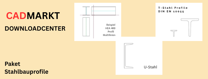 Hintergrund gelb - technische Zeichnungen , Schnittzeichnung Stahlbauprofile , Text Paket Stahlbauprofile